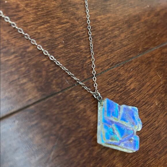Dichroic Iridescent Glass Pendant Necklace on Sterling Silver Chain, 18 inches - Picture 7 of 15